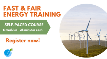 Orange and white lettering with a photo of windmills