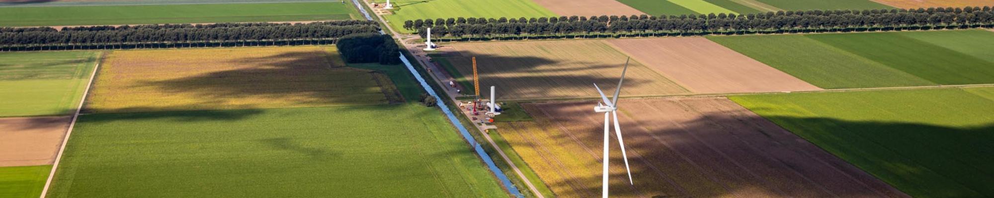 Windmills in a large open green space